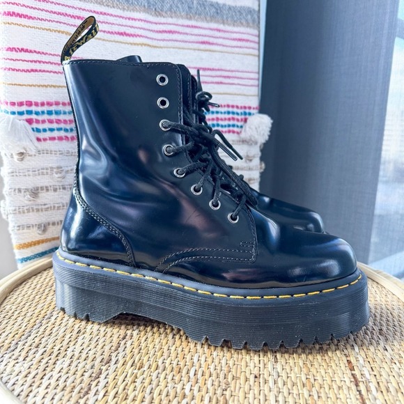 Dr Martens Jadon Max Black Smooth Leather Lace-Up Combat Boots Women’s Size 9 - Picture 2 of 9